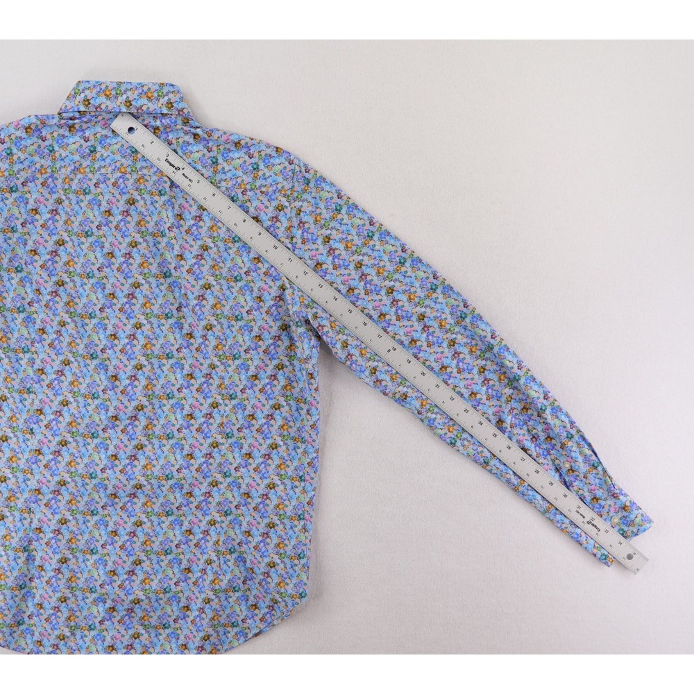 Emanuel Berg Button Down Shirt Mens M 15.5 Blue Floral Modern Fit Long Sleeve - Picture 10 of 12